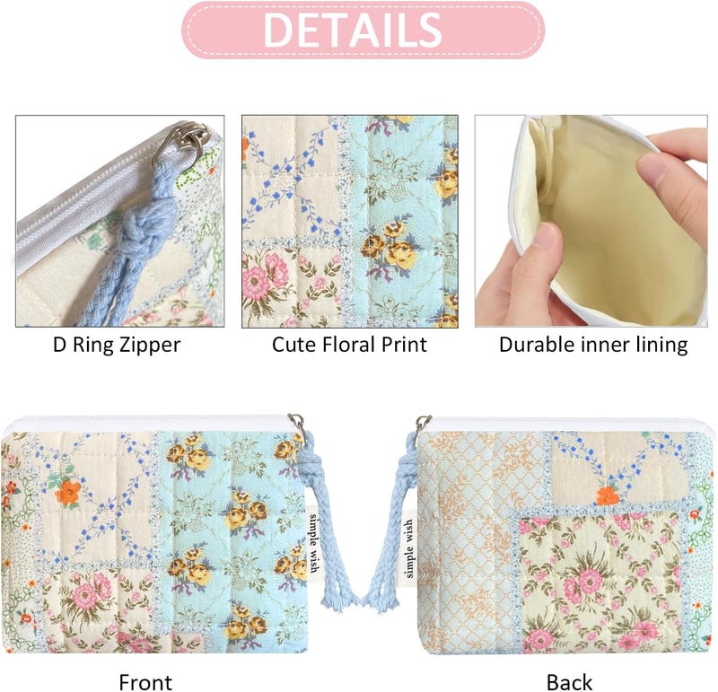 Modacarry Store Cotton Quilted Floral Coin Purse Digital Camera Pouch with Cute Prints Zipper for Women Girls (BLUE DISTY PATCH) - Image 4